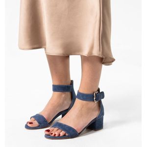 Manfield - Dames - Blauwe suède sandalen met hak - Maat 36