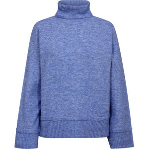 Freequent - Turtleneck Trui - Blauw - Dames - Fijngebreid - Knoopdetails