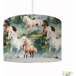 Hanglamp paarden - lampen - 30x30x24 cm - kinder & babykamer - kunststof - wit - excl. lichtbron