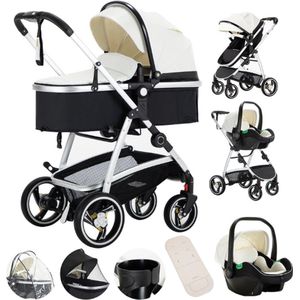 Jeghi® Kinderwagen 3 in 1 - Buggy - Wandelwagen - Draagbaar - Maxi Cosi - Reizen - Opvouwbaar - Waterproef - Windbreker - Vijfpuntsgordel - Opbergruimte - Beige