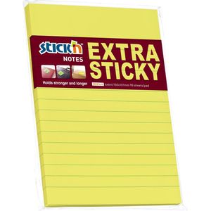 Stick'n Memoblok 152x101mm gelinieerd/gelijnd, extra sticky, neon geel, 90 memoblaadjes