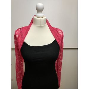 Dames kanten banned bolero top Lynn met lange mouwen fuchsia cerise donker roze maat S