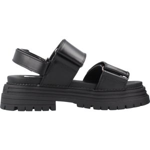 Sandalen - Effen - Imitatieleer - Velcro Sluiting - Open Toe - Middelhoge Hak