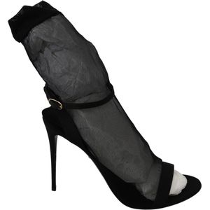Zwarte Tulle Stretch Stiletto's Sandalen Schoenen