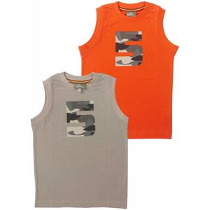 Per twee singlet, korte mouw jongens shirt uit onze Active Wear Collectie- Oranje en beige maat 128