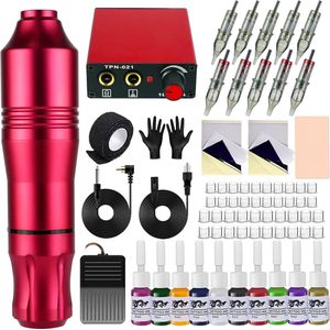 MKSS® Hoge Kwaliteit Rode Tattoo Machine met Accessoires - Tattoo Machines Draadloos - Tattoo Set Inclusief Inkt en Naalden - Tattoo Kit met Opbergkoffer - Voor Professionals en Beginners