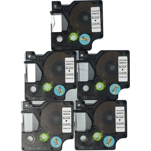 Dappaz - 5 stuks Dymo Plastic Labels D1 45010 Compatible - Zwart op Transparant - Geschikt voor Dymo LabelManager - 12 mm x 7 m - S0720500 Label Tape