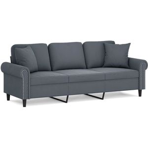 The Living Store Driezitsbank met sierkussens 180 cm fluweel donkergrijs - Donker Grijze Bank - Velvet Bank - 3 Zits Bank - Banksofa - Comfortabele Bank