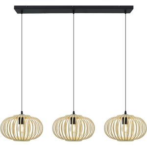 Olucia Lieve - Landelijke Hanglamp - 3L - Bamboe/Metaal - Bruin;Zwart - Rechthoek