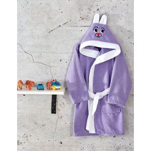 Gekleurde Konijnen Badjas voor Jongens en Meisjes - Kinderbadjas - Gekleurde Badjas - Katoenen Badjas - Lila en Wit - 9/10 Jaar