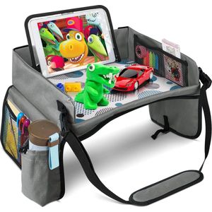 Premium Reistafel Voor Auto met Tekentafel & Tablethouder - Autostoel Organizer - Speeltafel - Whiteboard - Grijs