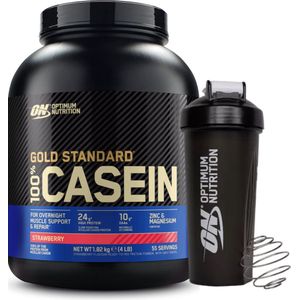 Optimum Nutrition 100% Casein Time Release Protein Bundel - Aardbei Caseine Proteine Poeder + ON Shakebeker - 55 servings (1820 gram)