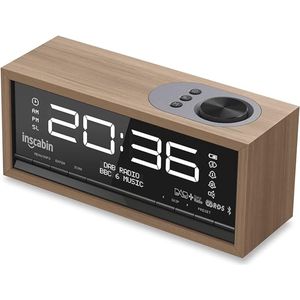 FM Digitale Radio Wekker met Groot Scherm/Bluetooth/Draagbare Draadloze Speaker met Bluetooth, Stereogeluid, Mooi Ontwerp voor Slaapkamer, Keuken, Kantoor C1 DAB/DAB+ (bruin)