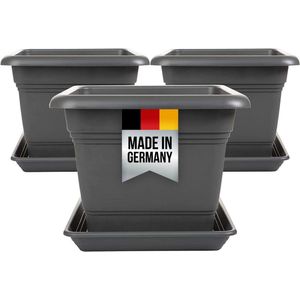 Set van 3 Grote Plantenpotten met Onderzetter - Antraciet - 40x40 cm - Weerbestendig - Voor Tuin en Balkon