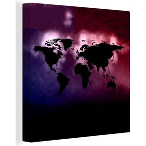Canvas Wereldkaart - 90x90 - Wanddecoratie Wereldkaart - Waterverf - Roze