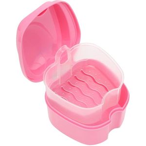 Gebitsbakje - Beugelbakje - Kunstgebitdoosje - Gebitsbakje voor kunstgebit - Week de container - Kunstgebitbadbox - Kunstgebit bakje - Met filtermand - Roze