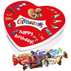 Mars Celebrations geschenkdoos hartje ""Happy Birthday!"" - chocolademix - Twix, Bounty, Mars, Snickers, Maltesers, Galaxy & MilkyWay - verjaardagscadeau - 120g