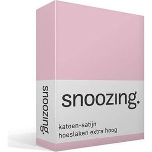 Snoozing - Katoen-satijn - Hoeslaken - Extra Hoog - Eenpersoons - 80x200 cm - Roze