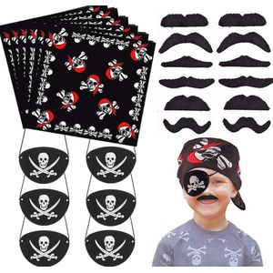 Piratenaccessoireset voor Halloween en kinderfeestjes - ooglapjes, bandana, valse baarden en snorren
