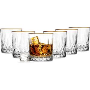 Krosno glazen set van 6 0,28 liter whiskyglazen cocktailglazen cocktaildrinkglazen waterglazen vaatwasmachinebestendige glazen kleine glazen sapglazen gouden rand 6 x 280 ML
