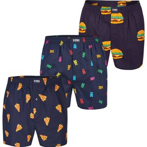 Happy Shorts - Boxershort - 3-Pack - Heren - Wijde Boxershort Met Binnenbroek - Pizza/Gummibeer/Hamburger Print