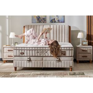 Bed Bambi Boxspringbed Set 160 x 200 - Kapok Naturel Slaapkamerbed - 1 x Matras - 2 x Bedlade - 1 x Bedhoofdeinde - Beige