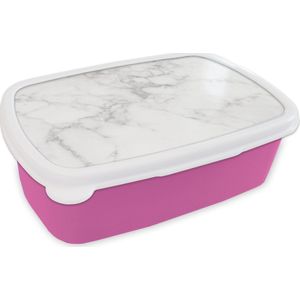 Broodtrommel Roze - Lunchbox - Brooddoos - Marmer - Wit - Grijs - Luxe - Marmerlook - Steen - 18x12x6 cm - Kinderen - Meisje