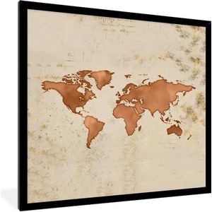 Fotolijst incl. Poster - Wereldkaart - Vintage - Oranje - 40x40 cm - Posterlijst
