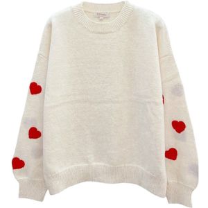 Witte Trui Rode Harten - 50 % katoen - Trendy Dames Truien - Hartjes Print Mouwen - TU/One size - Wit