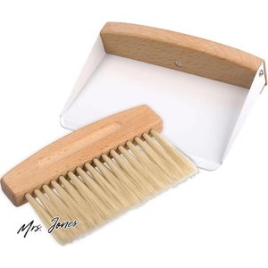 Mrs. Jones Mini Stoffer en Blik Draagbare Schoonmaakborstel - Draagbare Handbezem en Stoffer en Blik Set - Houten Tafel Kruimelveger voor Desktop Keuken Bed Auto .