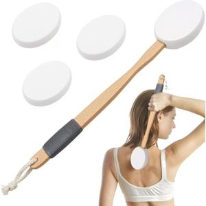 Luxe Rugborstel Set - Badborstel met Lange Steel - Insmeerhulp - Doucheborstel - Lichaamsborstel - Huidborstel - met 4 vervangende pads - Badborstel met steel – Doucheborstel rugborstel – Siliconen borstel - wit
