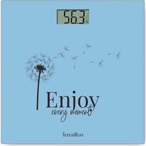 Compacte Personenweegschaal - Ultraplat, Glasplaat, LCD-Display, Capaciteit 160 kg, Schaal 100 g, Lichtblauw