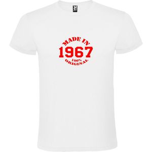 Wit T-Shirt met “Made in 1967 / 100% Original “ Afbeelding Rood Size XS