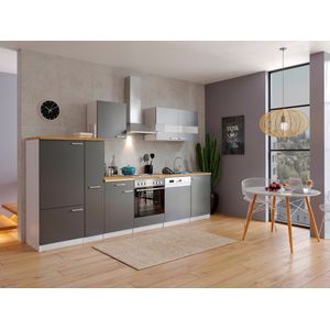 Goedkope keuken 310  cm - complete keuken met apparatuur Malia  - Wit/Grijs - soft close - elektrische kookplaat - vaatwasser - afzuigkap - oven  - spoelbak