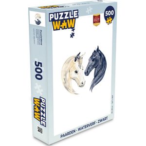 Puzzel Paarden - Waterverf - Zwart - Meisjes - Kinderen - Meiden - Legpuzzel - Puzzel 500 stukjes