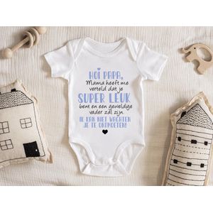 Hospitrix Baby Rompertje met Tekst HOI PAPA... Blauw | Korte Mouw | Cadeau voor Zwangerschap | Bekendmaking | Aankondiging | Cadeau voor Papa | Vaderdag