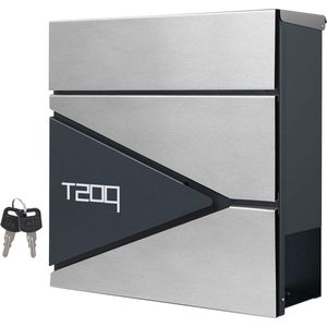 Muurbrievenbus met krantenhouder en sleutels - eenvoudig te installeren - modern design - antracietgrijs - zilver - GMB51AS