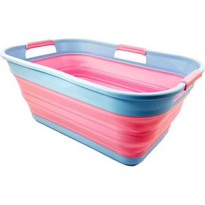 Inklapbare kunststof opbergmand, opvouwbare pop-up opbergbak/organizer, draagbare wasbak, ruimtebesparende wasmand, cool blauw/roze jersey, 21 liter