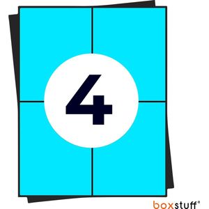 Boxstuff - A4 Stickervellen Blauw - Verzend Etiketten Stickers - Geschikt Inktjet en Laser Printers - 4 Per Vel - 105x148MM