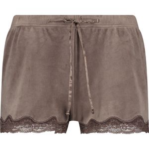Hunkemöller Dames Nachtmode Shorts Velours Lace - Bruin - maat XS