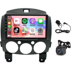 9 Inch Android 13 Autoradio 2+32G - voor Mazda 2 2007-2013 | Compatibel met Draadloos CarPlay & Android Auto, GPS Navigatie + AHD Achteruitrijcamera