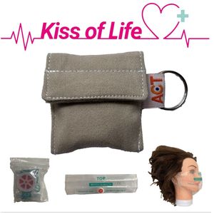 Kiss of Life Sleutelhanger | Reanimatiemasker, Beademingsmasker, CPR masker | Beige | Handgemaakt, Uniek | Steun het goede doel