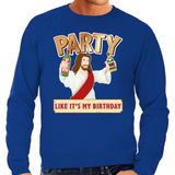 Grote maten foute Kersttrui / sweater - Party Jezus - blauw voor heren - kerstkleding / kerst outfit XXXL