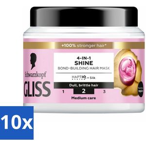 10 x Gliss - Haarmasker - 4in-1 Hair Mask - Voor Zijdezacht en Glanzend Haar - 400 ml - Haarmasker - Zijde - Glans - Haarherstel - Haarvoeding