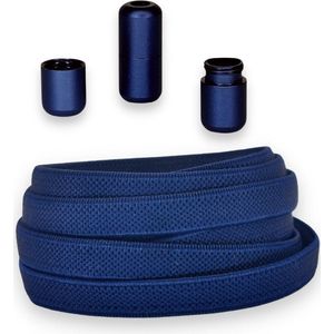 Agletless® Marineblauw Platte Elastische Veters Zonder Strikken 9mm - Luxe Draaicapsule Snelsluiting - 1 Paar - Kinderen & Volwassenen | One-Size-Fits-All