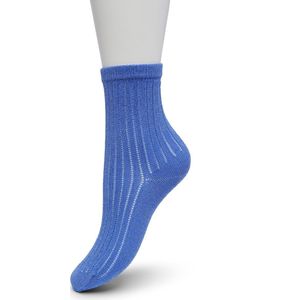 Bonnie Doon Korte Zachte Glitter Sokje met Opengewerkt Ribpatroon Dames Cobalt Blauw maat 36/42 - Glitter - Zacht Metalic draad - Gladde Teennaad - Luxe - Trendy - Polyamide Vochtregulerend - Mode - Uniek - Dazzling Blue - BP231404.208