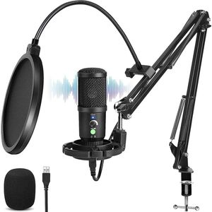 Taajirun-USB-microfoon condensatormicrofoonkit cardioïde patroon-192kHZ/24bit-met Telescopische Arm-voor Zingen / Opnemen / Streamen / Gamen / YouTube