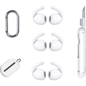 Allecto Plus - Set van 3 antislip siliconen oordopjes voor AirPods 4 (2024) met reinigingsstift en opbergzak - Wit