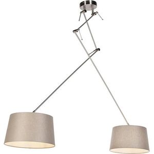 QAZQA blitz - Landelijke Hanglamp met kap - 2 lichts - L 300 mm - Taupe - Woonkamer | Slaapkamer | Keuken