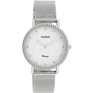 OOZOO Timepieces - Zilverkleurige horloge met zilverkleurige metalen mesh armband - C20051